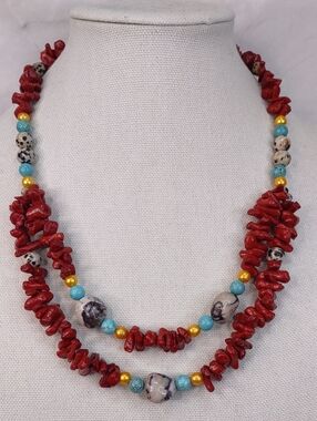 Artisan Crafted Double- Layered Coral Beaded Necklace